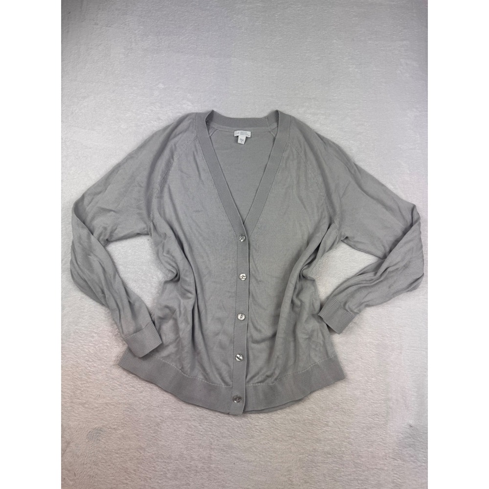 J. Jill Gray Organic Cotton Viscose V-Neck Button Front Cardigan Sweater Medium